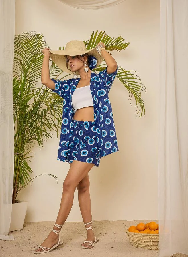 WineRed طقم كيمونو وبلوزة وشورت بطبعة عين الشر